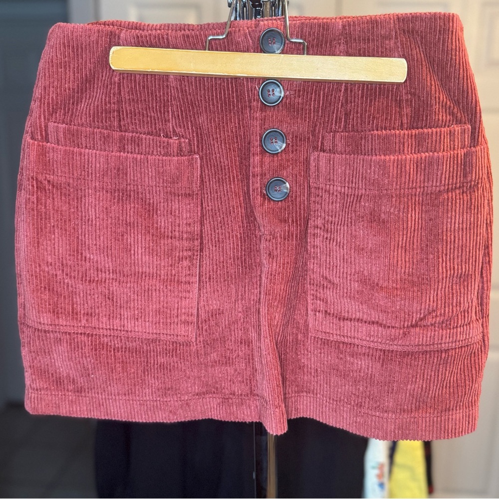 Altar'd State Rust Corduroy Skirt with Buttons